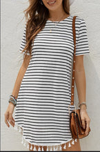 Load image into Gallery viewer, Striped Tshirt Dress with Tassels
