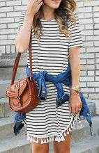 Load image into Gallery viewer, Striped Tshirt Dress with Tassels
